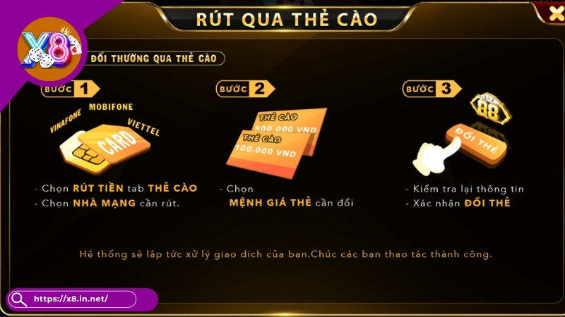 Đổi thưởng X8 qua thẻ cào Đổi thưởng X8 qua thẻ cào