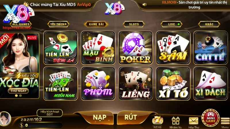 Sảnh Game bài đổi thưởng X8 Club Sảnh Game bài đổi thưởng X8 Club